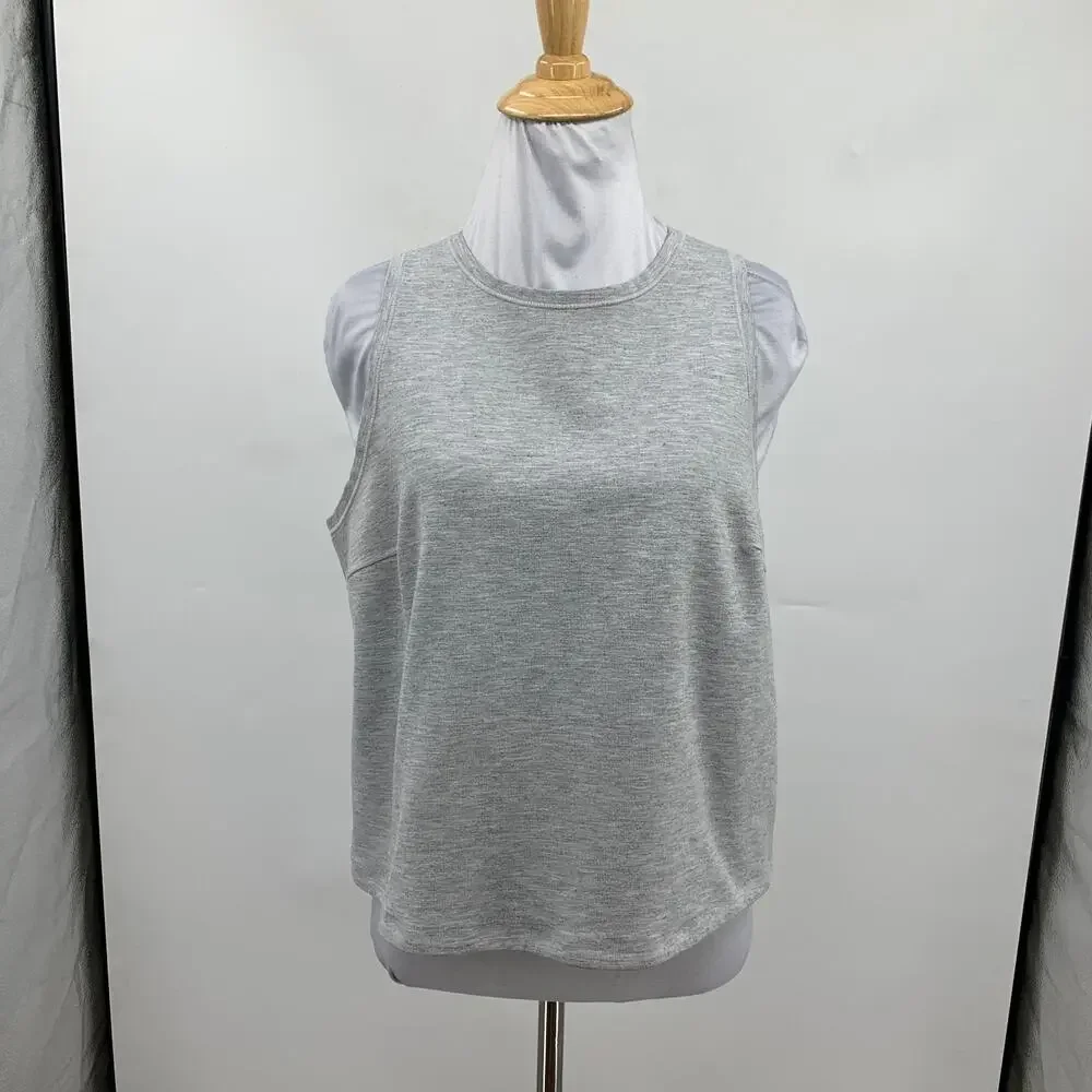 Lululemon Tank Top Womens 8 Gray Minimal Heathered Open Back Cropped Quick Dry